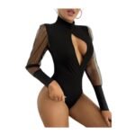 Body Enterizo sexy de manga larga con cuello alto y corte para mujer - Imagen 3