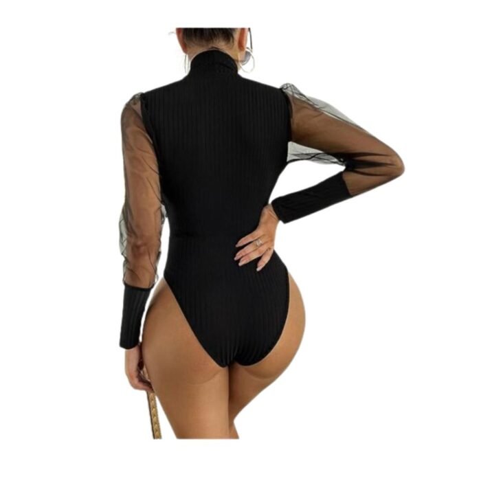 Body Enterizo sexy de manga larga con cuello alto y corte para mujer - Imagen 4
