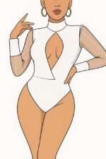 Body Enterizo sexy de manga larga con cuello alto y corte para mujer - Imagen 7