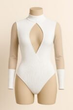 Body Enterizo sexy de manga larga con cuello alto y corte para mujer - Imagen 9